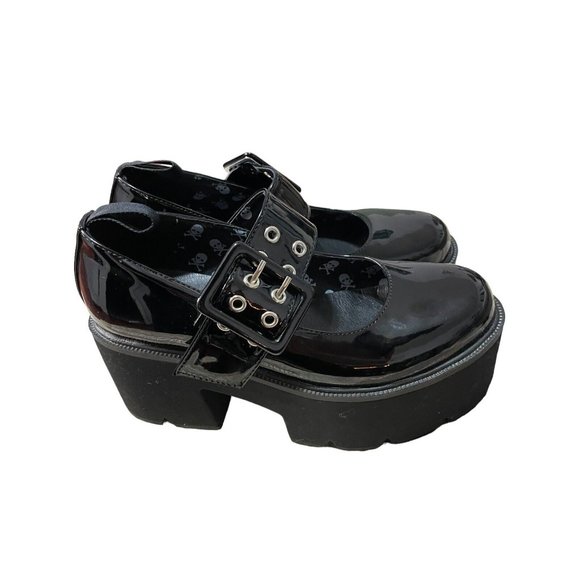 LaModa Dolls Kills Black chunky platform mary janes patent faux leather size 5 - Picture 7 of 7